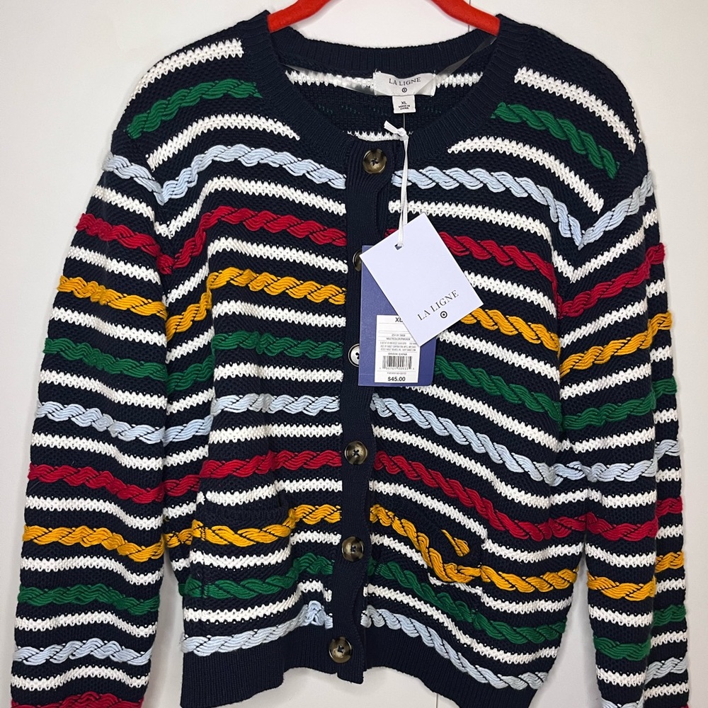 La Ligne Navy Striped Cardigan NWT SZ XL